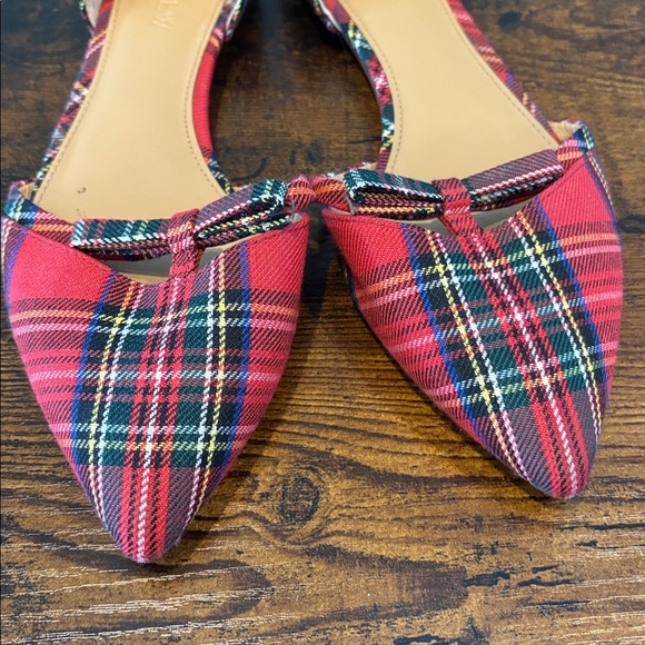 J. Crew Women's Vibrant Red Tartan Plaid D’Orsay Flats Size 7.5 Shoes - Picture 2 of 5